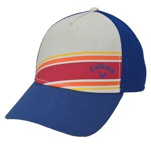Callaway Golf Trucker Hat Blue White Retro Striped Snapback Mesh Cap Casual OSFM